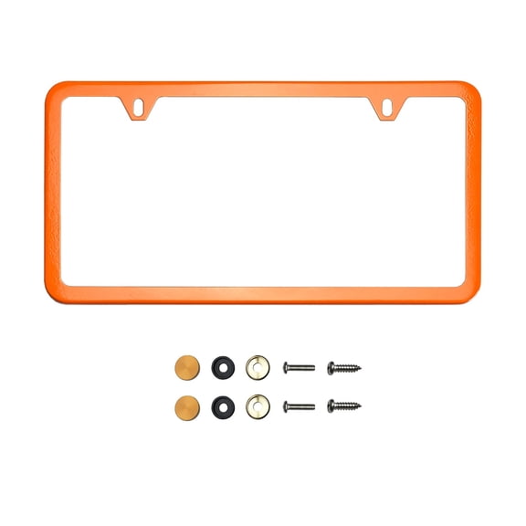 KA Depot Two Hole Slim Version Solar Orange License Plate Frame T304 Stainless Steel + Metal Screw Caps