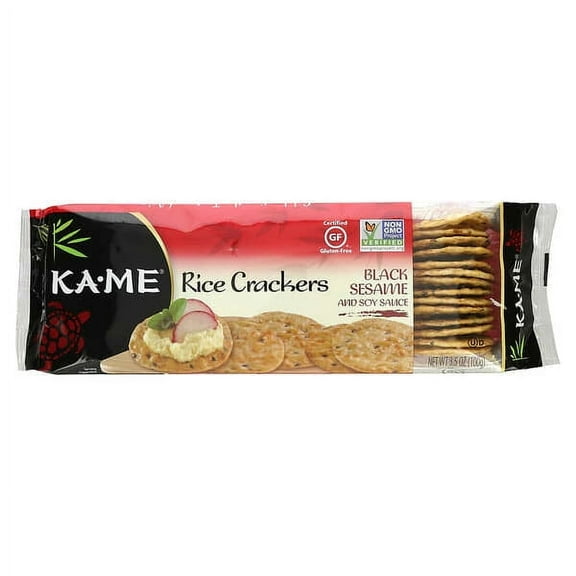 KA-ME, Rice Crackers, Black Sesame and Soy Sauce, 3.5 oz Pack of 3
