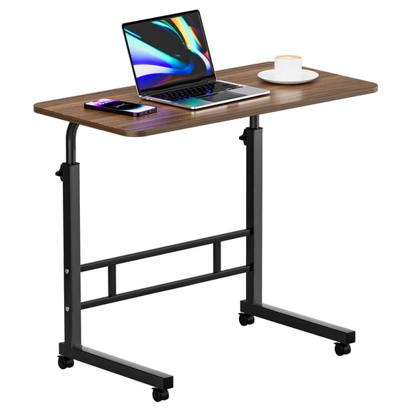 KAAYEE 27"-36"Height Adjustable Rolling Desk,C-shaped Side Table,Sew Table,Small Table Stand for Hospital & Home,Brown