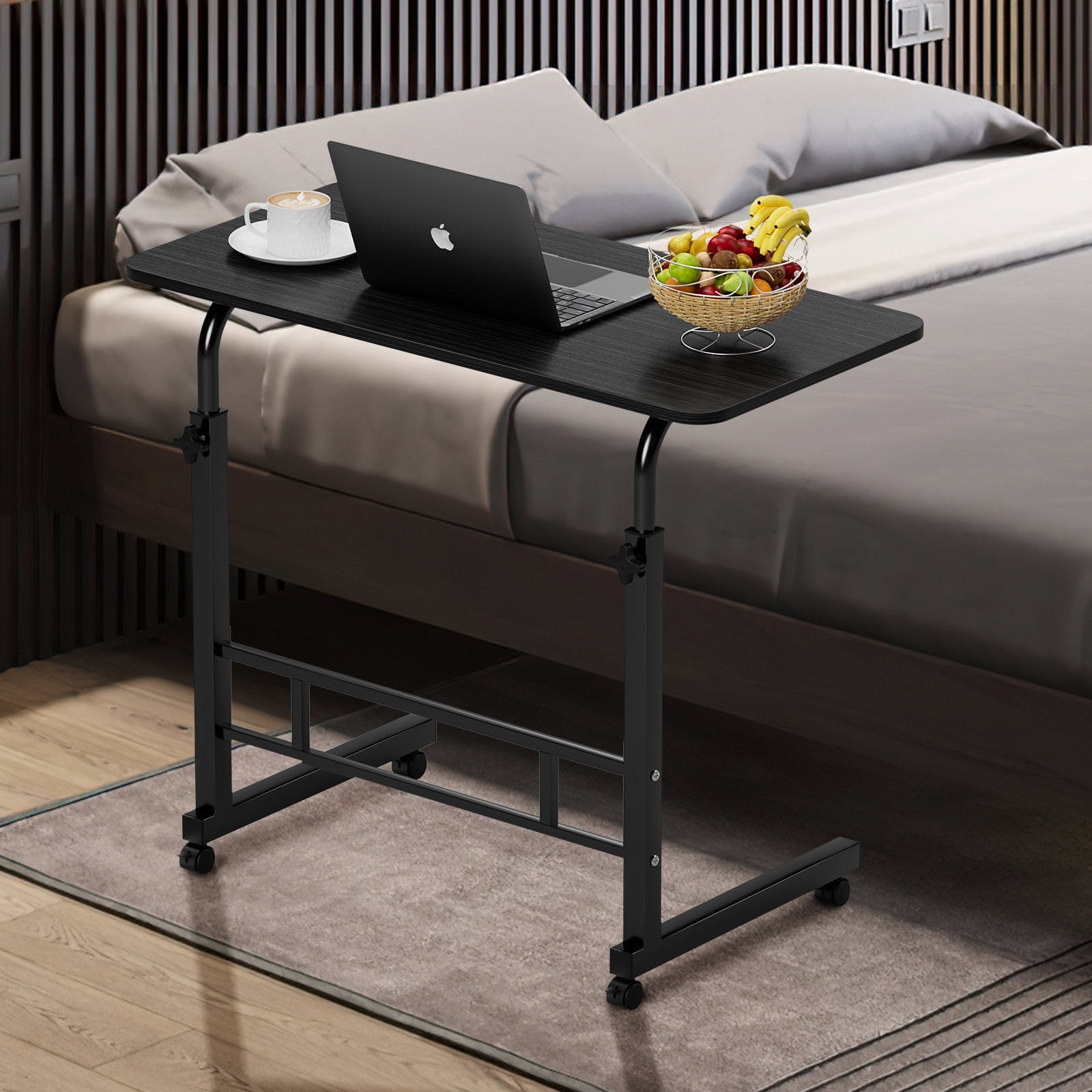 KAAYEE 27"-39"Height Adjustable Rolling Sewing Table Computer Desk for Sofa,Bedroom,Black