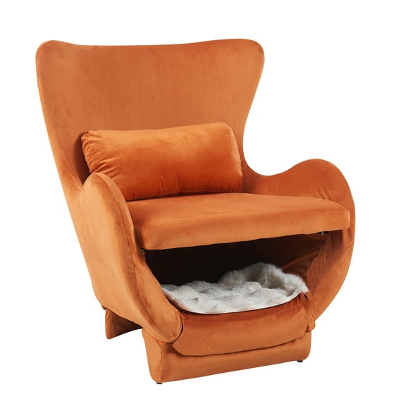 KAAYEE 33" Velvet Mid-Century Pet Friendly Lounge Chair with Armrest, Upholstered Accent Single Sofa for Living Room or Office, Orange