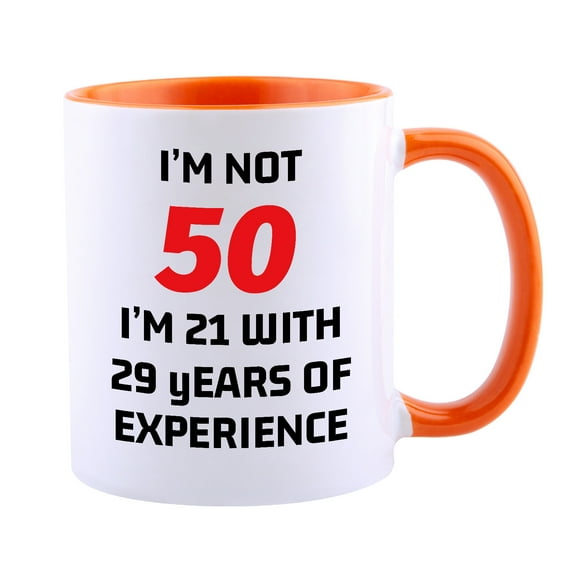 KAAYEE 50th Birthday Gifts for Women Men-Funny Gift Idea for Mom Dad Friends-50 Year Old Funny 11 oz Tea Cup Coffee Mug,Orange