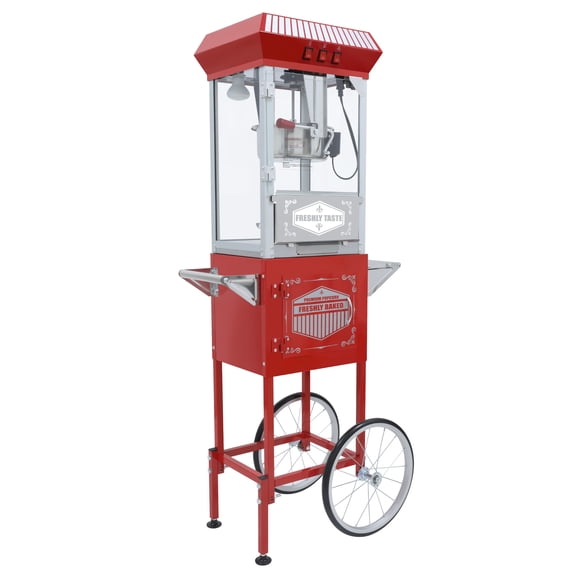 KAAYEE 55" Vintage Red Popcorn Machine Cart, Movie Theater Style Popper with 12-Ounce Stainless Steel Kettle, 850W Commercial Popcorn Maker on Wheels for Home Theaters, Parties and Events, Red