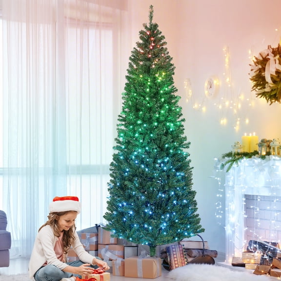 KAAYEE 7.5 FT Pre-lit Christmas Tree Spruce with Remote Control, Realistic Spruce Christmas Tree with 350 LED Lights & 1245 Dense Branch Tips for Porch, Home,Outdoor, Office, Party Decoration