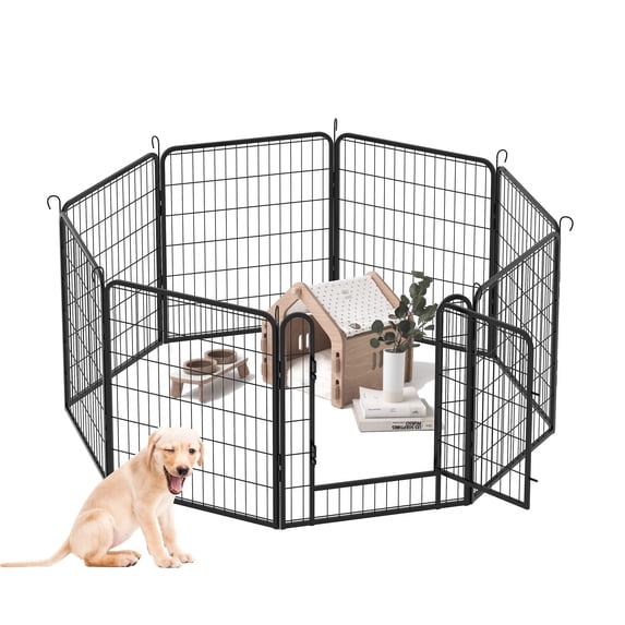 KAAYEE 8 Panels Dog Playpen with Door,32"H Heavy Duty Metal Pet Exercise Pen Black