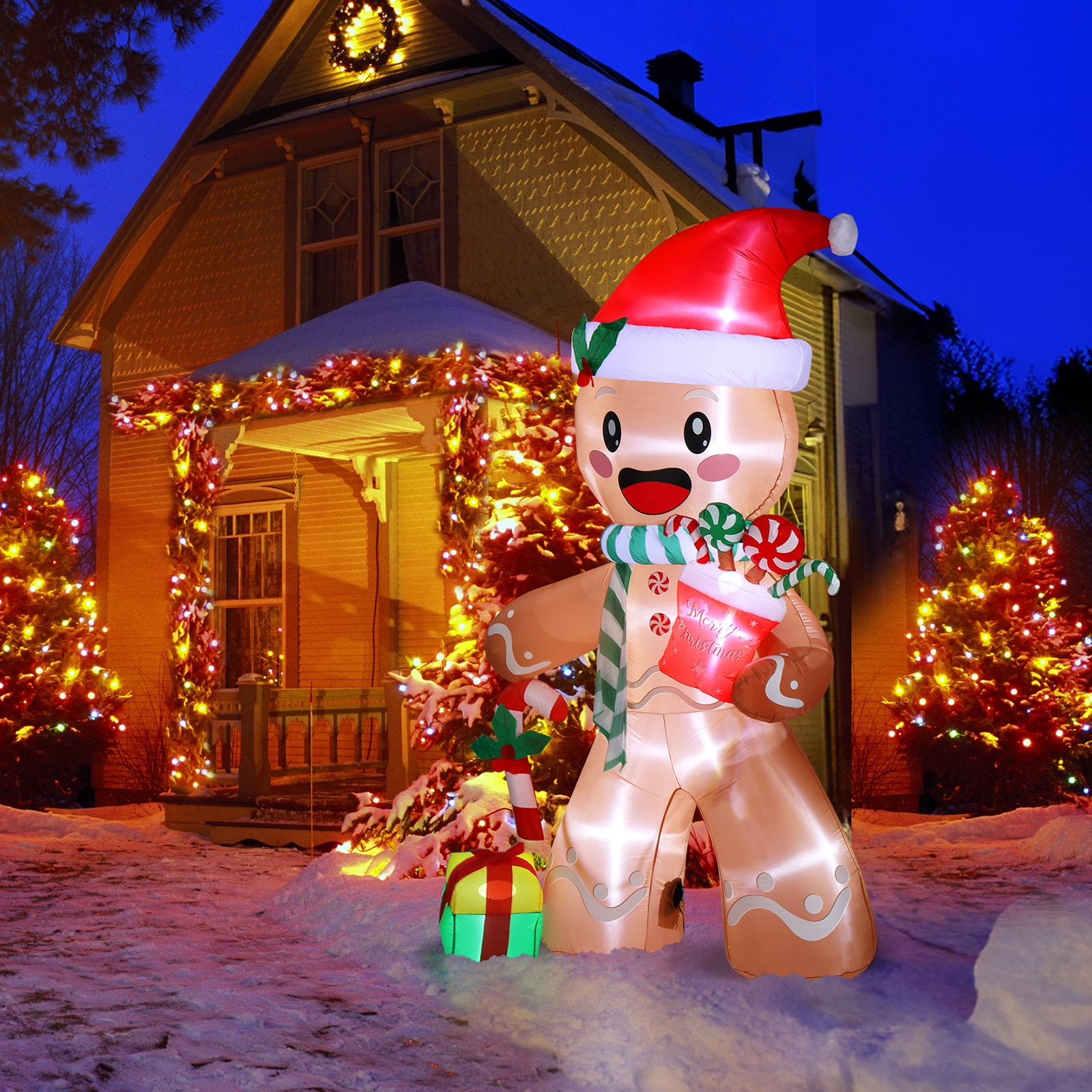KAAYEE 8FT Christmas Inflatable Gingerbread Man Outdoor Decoration,Cute