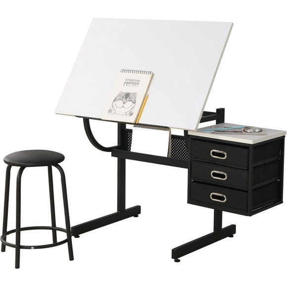 KAAYEE Drafting Table,0-75°Adjustable Degree Art Desk Drawing Table for Artists/Adult,Black White