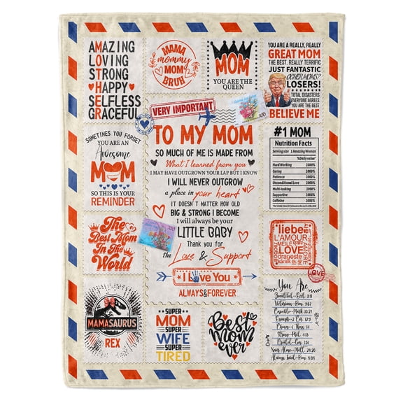 KAAYEE Best Gifts for Mom Birthday, Mothers Day, Christmas, Super Soft, Warm & Comfy Dear Mom Throw Blanket Gift from Daughter Son, 60 x 60"
