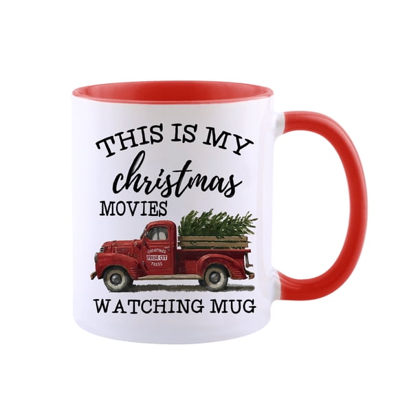 KAAYEE Christmas Coffee Mug,Funny This is My Christmas Movies Watching Mug,Novelty 11oz Tea Cup for Family Friend Christmas Gift,Red