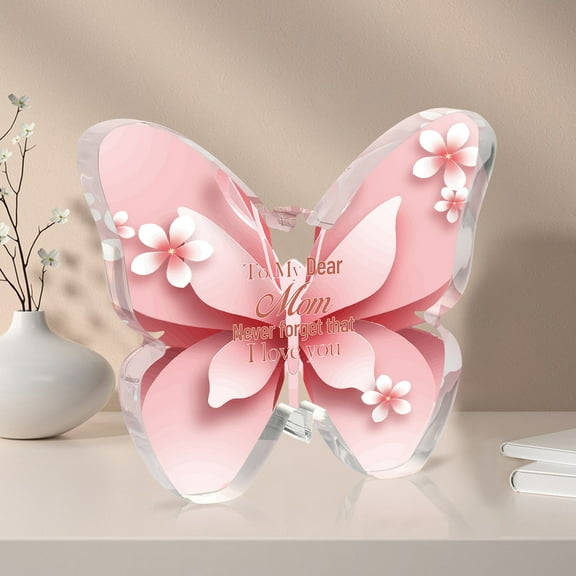 KAAYEE Engraved Acrylic Butterfly Plaque Gift for Mom, Unique Mother's Day Gift, Birthday Gift for Mom from Daughter and Son -4.5x 3.9 inches - Mom Christmas Gift, Thanksgiving Gift