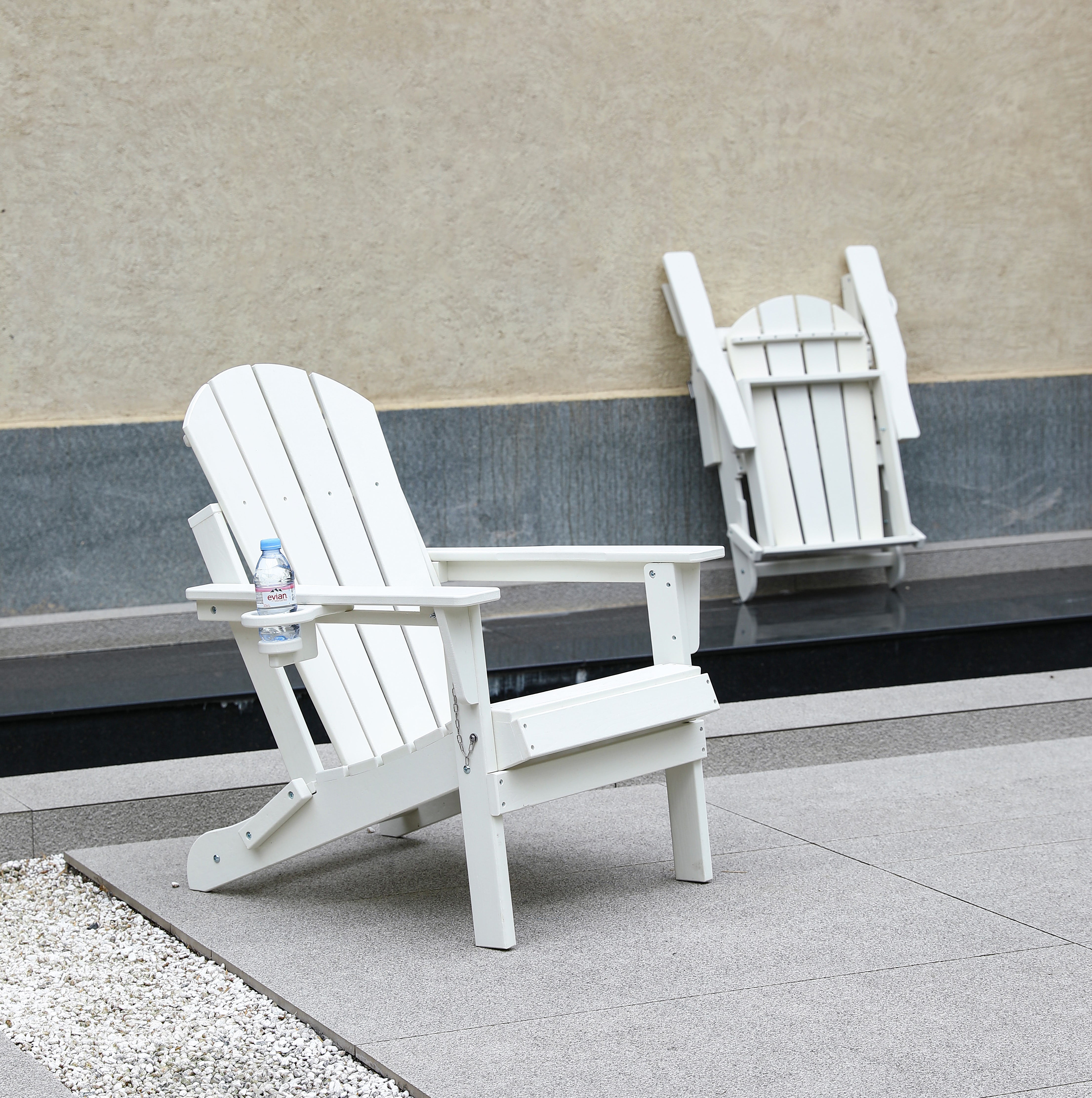 KAAYEE  Folding Adjustable Adirondack Chair,Patio Chairs, Lawn Chairs, Outdoor Chair, Adirondack Chair Plastic, Fire Pit, Weather Resistant with Cup Holder for Deck, Backyard, Garde White
