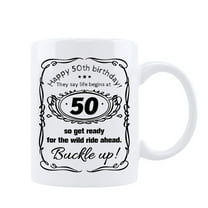 KAAYEE Funny 50th Birthday Gifts for Women Men,Life Begins At 50 Coffee Mug,11 oz Fifth Birthday Tea Cup,White