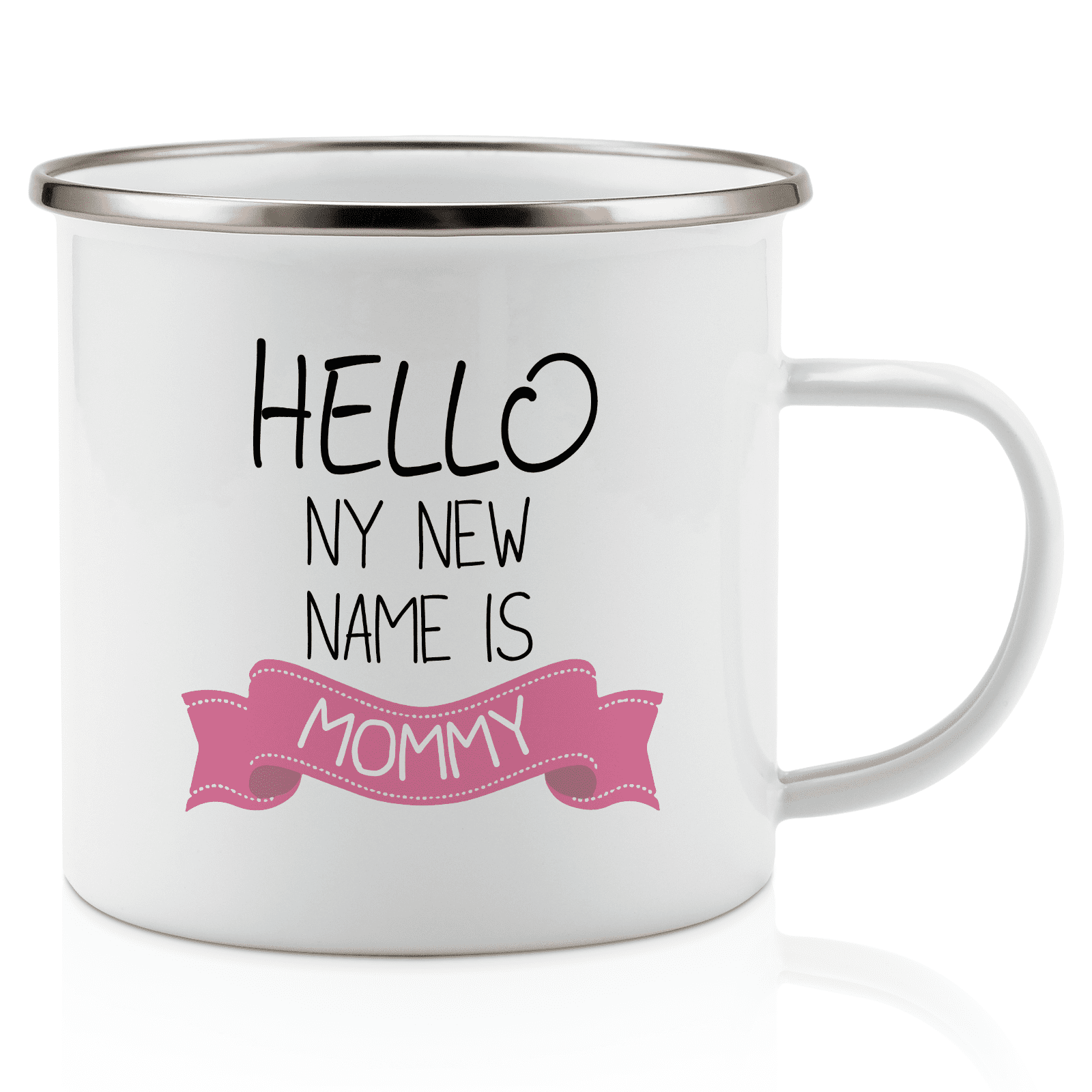 KAAYEE HELLO MY NEWNAME IS MOMMY 12 Oz Enamel Stainless Steel Metal Camping Campfire Coffee Mug Cup - Funny Motivational Inspirational birthday gift for mom mama,mother friend Mother's Day Gift
