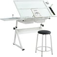 thumbnail image 1 of KAAYEE Glass Drafting Table for Work,31-50"Height Adjustable Art Desk Drawing Table for Office,White, 1 of 7