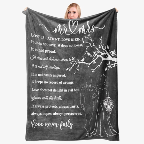 KAAYEE Wedding Gifts for Couples,Bridal Shower Gifts for Bride to Be, Valentine's Day Gifts for Her,Anniversary Mr and Mrs Gifts,Newlyweds Wedding Throw Blanket 60 * 50,Gray