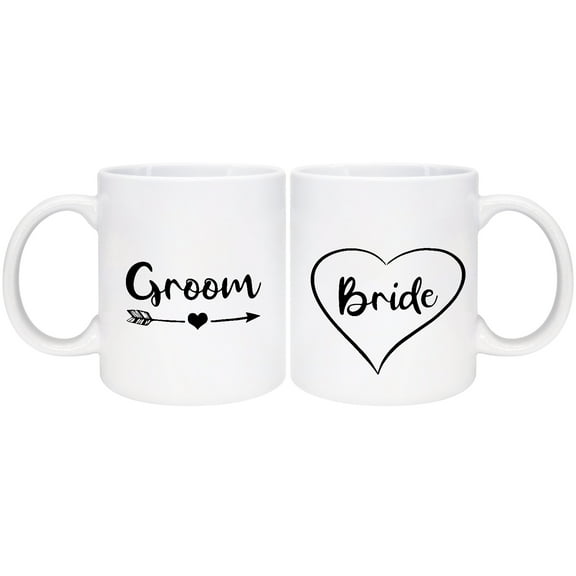 KAAYEE Wedding Gifts for Bride Groom - Gifts for Bridal Shower Engagement Anniversary - Ceramic Coffee Mug Set, 11 Oz White