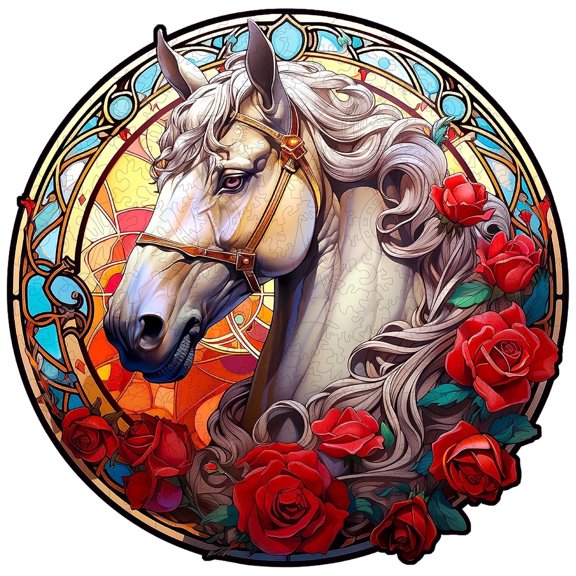 KAAYEE Exquisite Wooden Jigsaw Puzzle - Stained - Glass Style Horse Design for All Ages S Size