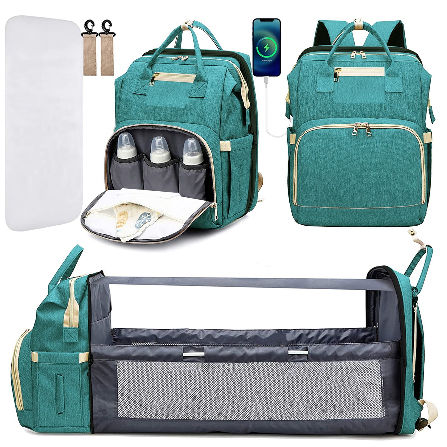 Kabaqoo Baby Diaper Backpack with Changing Station, Multifunctional Baby Bag Shower Gift, Green