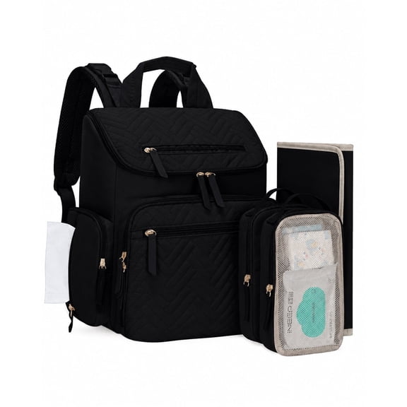 KABAQOO Baby Diaper Bag Backpack, Waterproof Diaper Backpack for Mom & Dad, Insulated Pockets and Stroller Straps