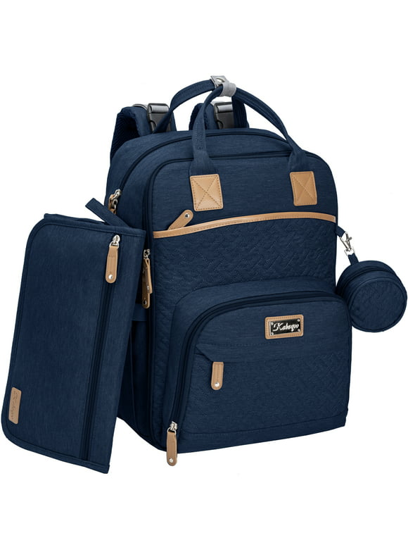 KABAQOO Blue Baby Diaper Bag Backpack Multifunction Waterproof Mom Bag with Portable Changing Pad