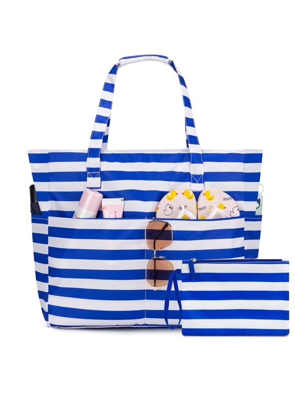 Extra Large Beach Bag, Waterproof Sandproof Beach Tote with Zipper & Wet Compartment for Pool Gym Grocery Travel