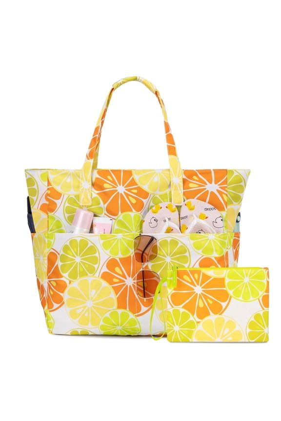 Extra Large Beach Bag, Waterproof Sandproof Women Beach Tote with Zipper & Wet Compartment for Pool Gym Grocery Travel
