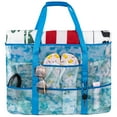 KABAQOO Extra Large Mesh Beach Bag Tote Multipocket Zipper Waterproof Sandproof for Travel Blue