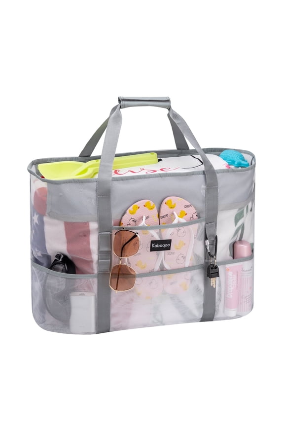 KABAQOO Gray Extra Large Waterproof Beach Bag for Women Mesh Beach Tote Bag for Pool Picnic Travel