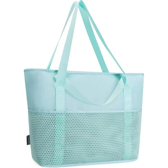 KABAQOO Large Beach Bag Waterproof Sandproof Tote Bag for Women with Zipper & Mesh Pockets for Pool Swim Travel Everyday