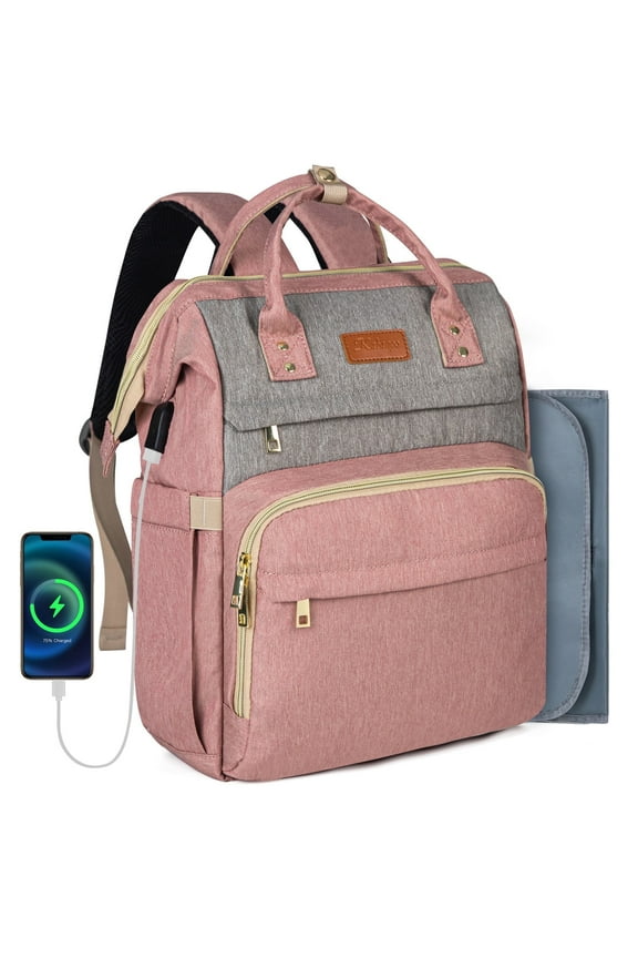 Baby Diaper Bag Backpack for Boy & Girls, Kabaqoo Travel Diaper Backpack Newborn Essentials Gift, Pink