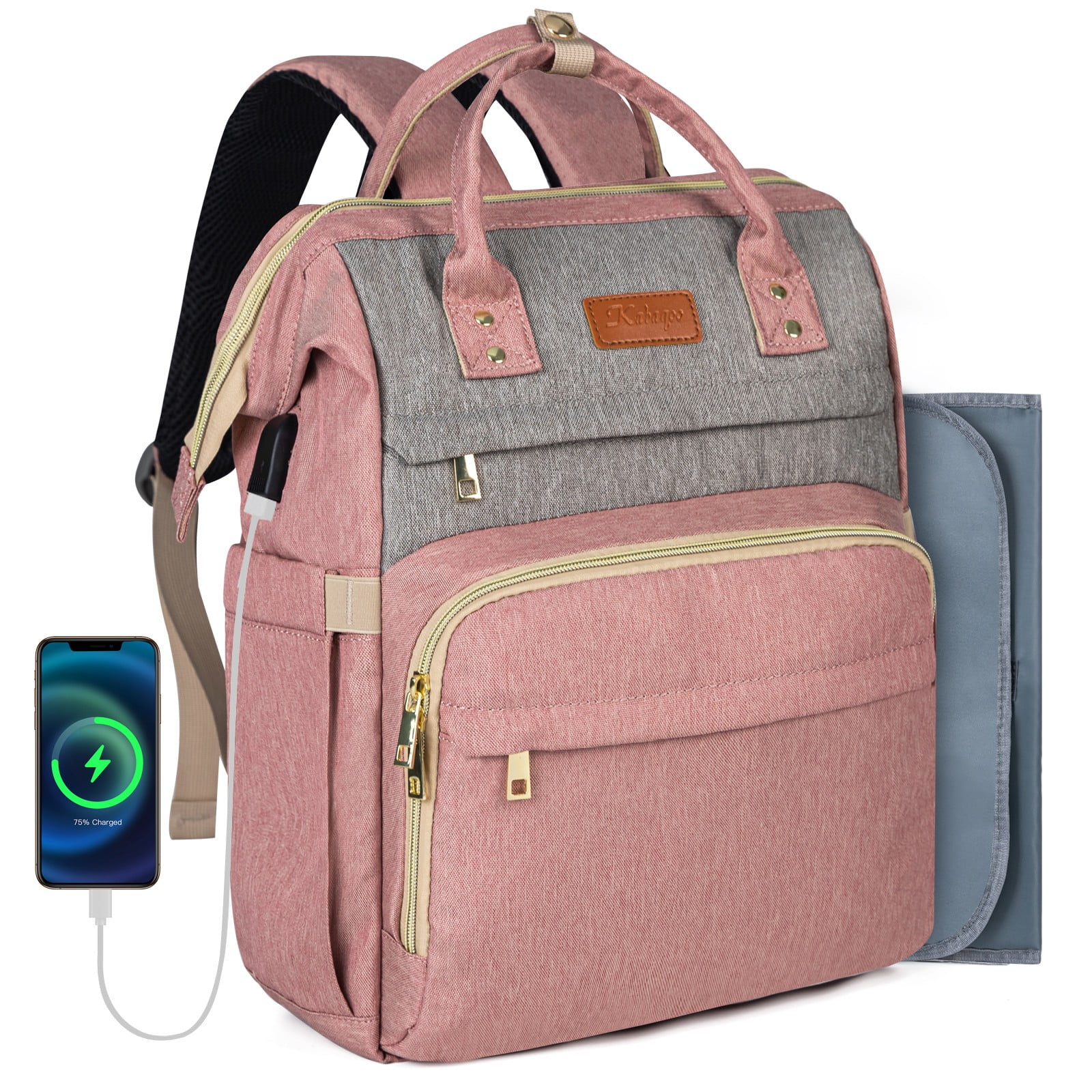 KABAQOO Pink Baby Diaper Bag Backpack for Boy & Girls Travel Diaper ...