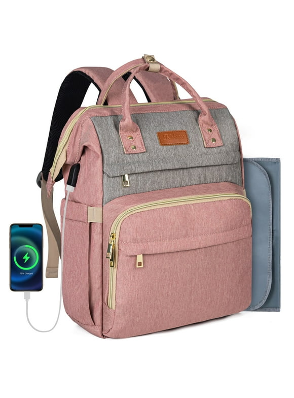 KABAQOO Pink Baby Diaper Bag Backpack for Boy & Girls Travel Diaper Backpack Newborn Essentials Gift