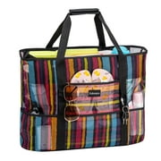 KABAQOO Women Extra Large Beach Bag Shop Grocery Bag Picnic Mesh Travel Tote Bag with Zip and Pocket
