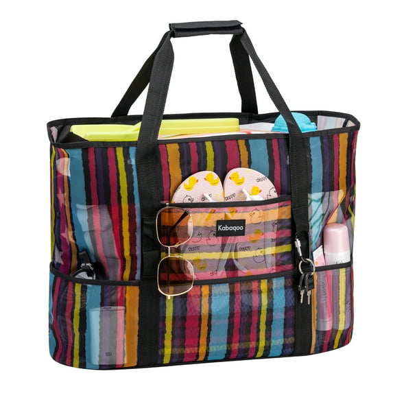 KABAQOO Women Extra Large Beach Bag Shop Grocery Bag Picnic Mesh Travel Tote Bag with Zip and Pocket