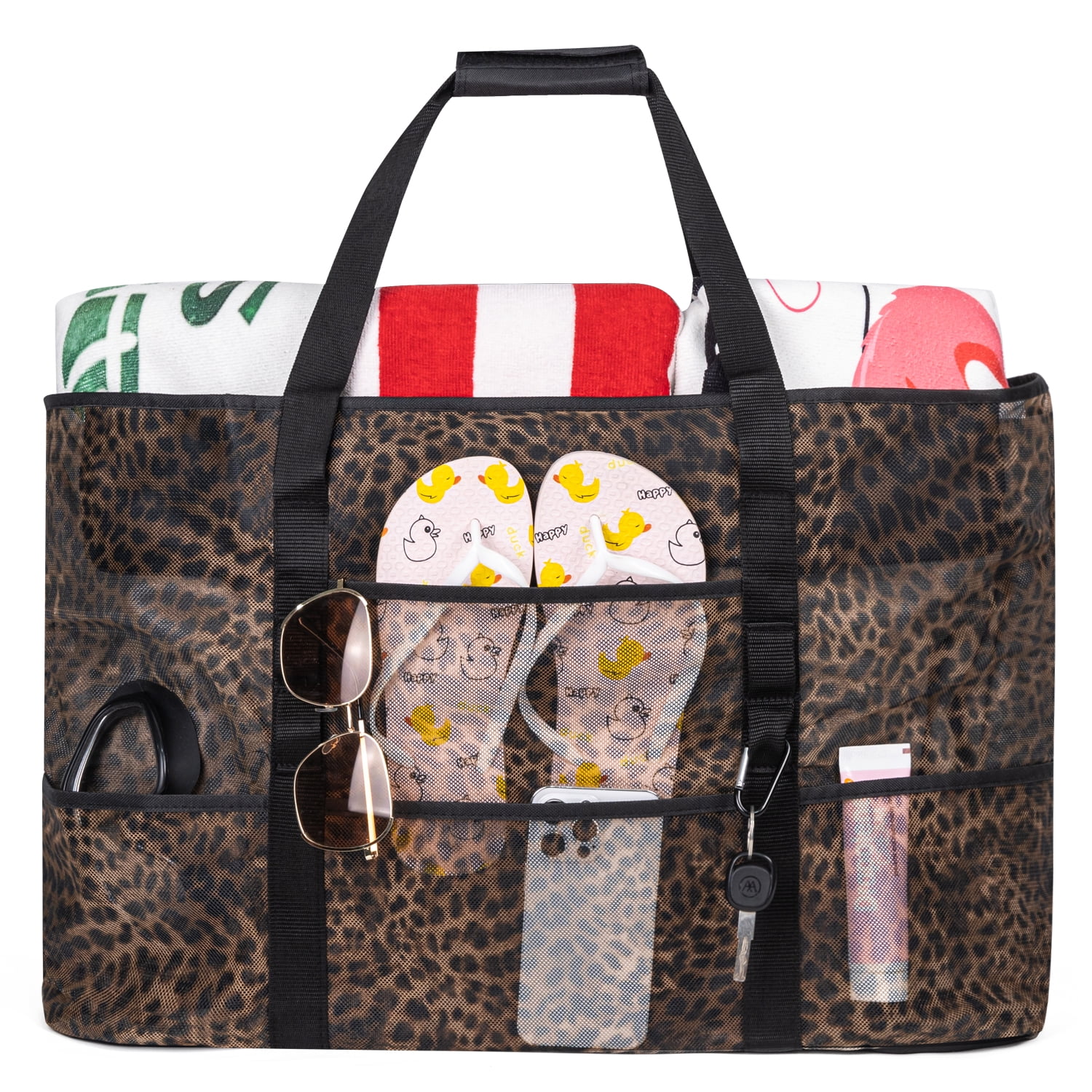 KABAQOO Women Extra Large Mesh Beach Tote Bags Multipocket Zip Waterproof Sandproof for Travel