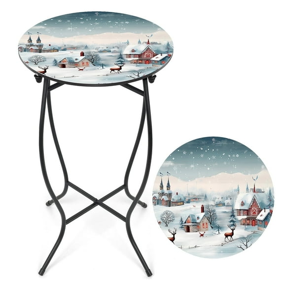 KABB 14 inch Planter Width, 21 Inch Planter Height,Christmas gift, Plant Stand Set, Indoor Round Metal Plant Stand,Winter snow scenery iron flower rack, frozen in winter fairy tale