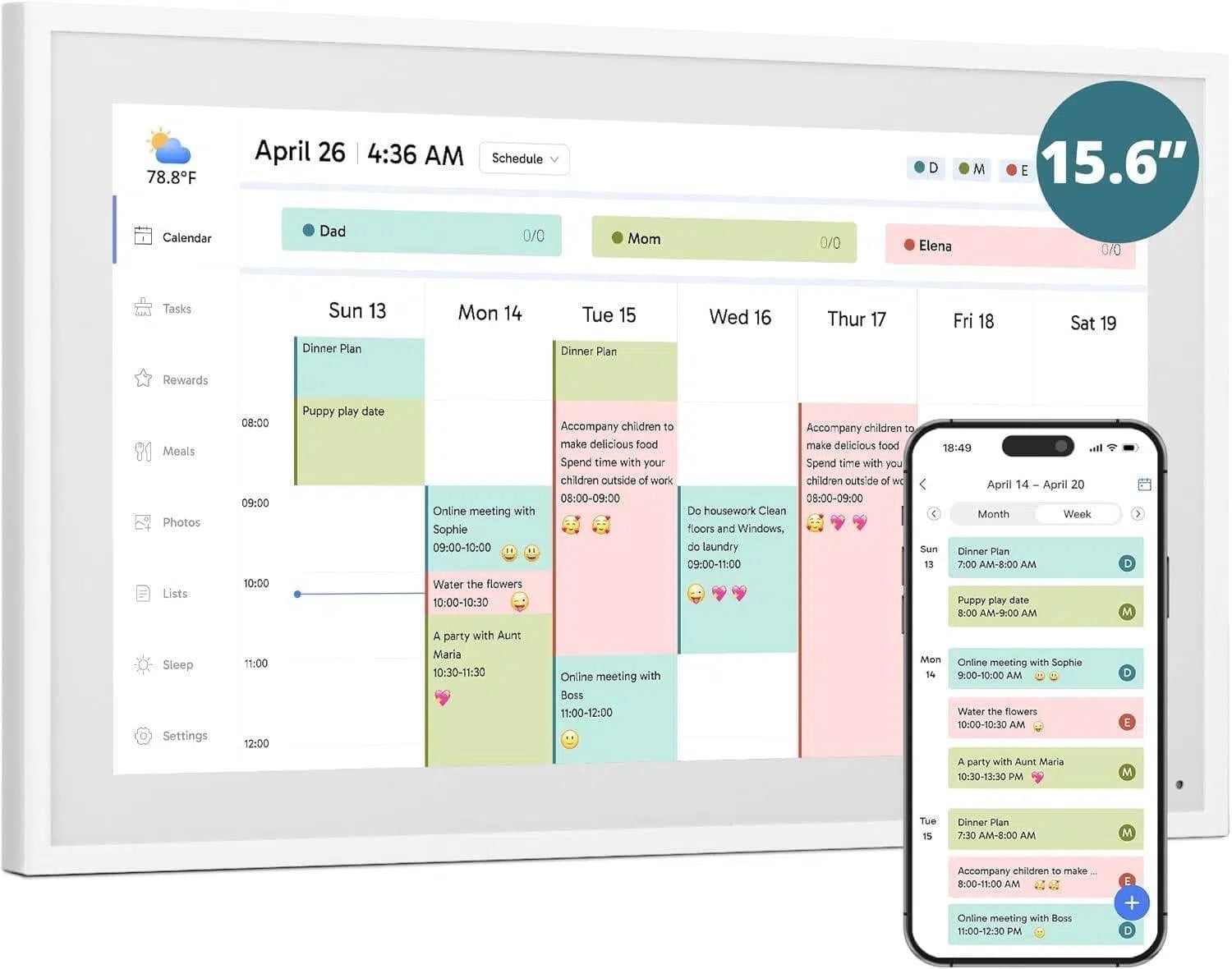 KABB Calendar: 15-inch Digital Calendar & Chore Chart, Smart Touchscreen Interactive Display for Family Schedules – Wall Mount Included, Great for Organizing Your 2026 Calendar