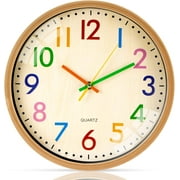 KABB Kids Wall Clock 12 Inch Quartz Analog Battery Operated Silent Non-Ticking, Easy to Read
