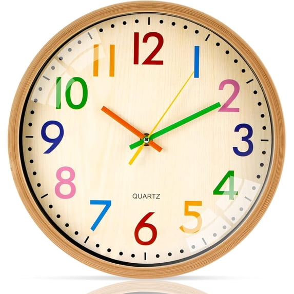 KABB Kids Wall Clock 12 Inch Quartz Analog Battery Operated Silent Non-Ticking, Easy to Read