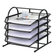 KABB Paper Organizers for Desk Mesh Letter File Tray Organizer with 4 Sliding Trays Black Stackable Desktop Document Storage Shelf Rack for Office Home Classroom Documents Paper Flat