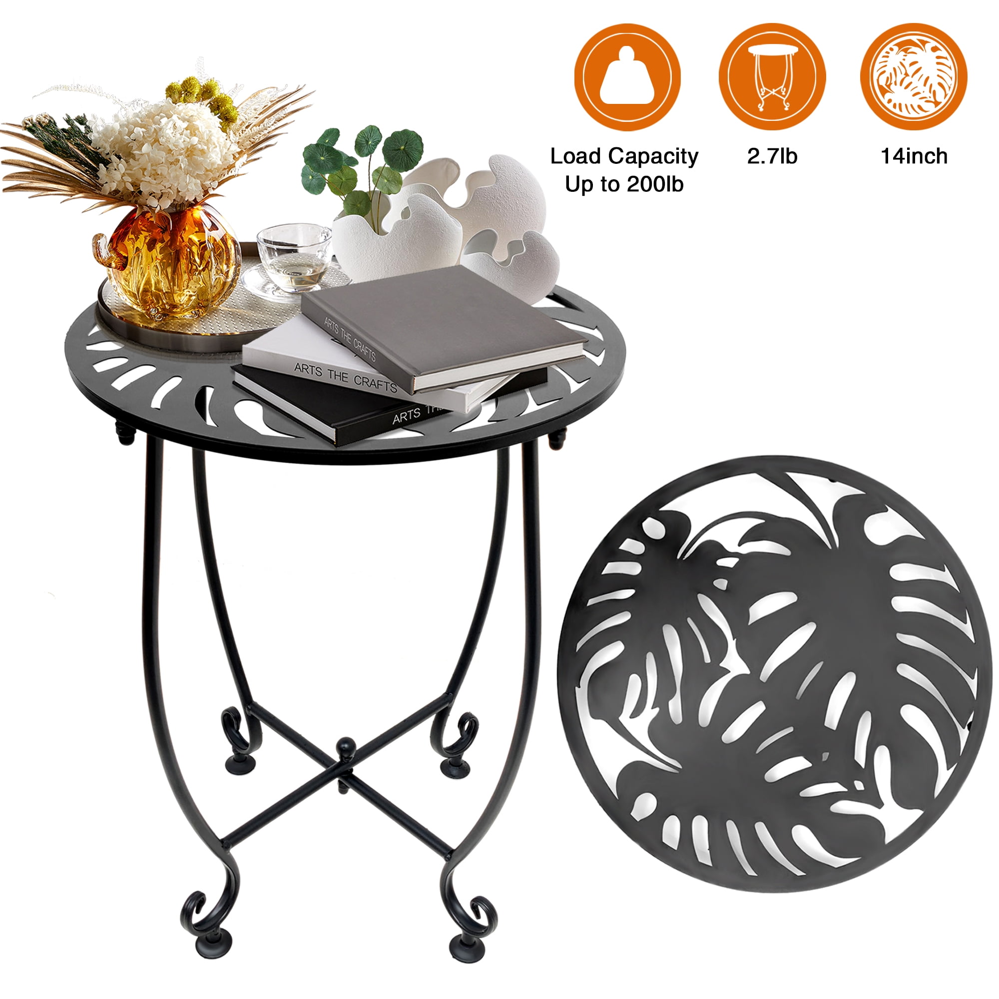 KABB Outdoor Indoor Side Table,14" Round Patio Side Table, Weather Resistant Metal Outdoor End