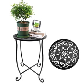 KABB Outdoor Side Tables, Weather Resistant Metal Patio Side Table, Small Round Outdoor End Table Side Table for Patio Yard Porch Balcony Garden Bedside, Plant Stand for Indoor Outdoor