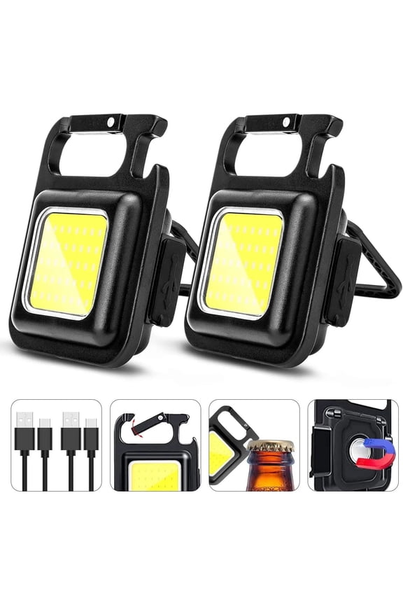 Rechargeable Keychain Flashlight 2Pack, High Lumen Super Bright LED Work Light with Magnet,Clip,Bottle Opener for Dog Walking,Car Repair, Emergency,Camping,EDC