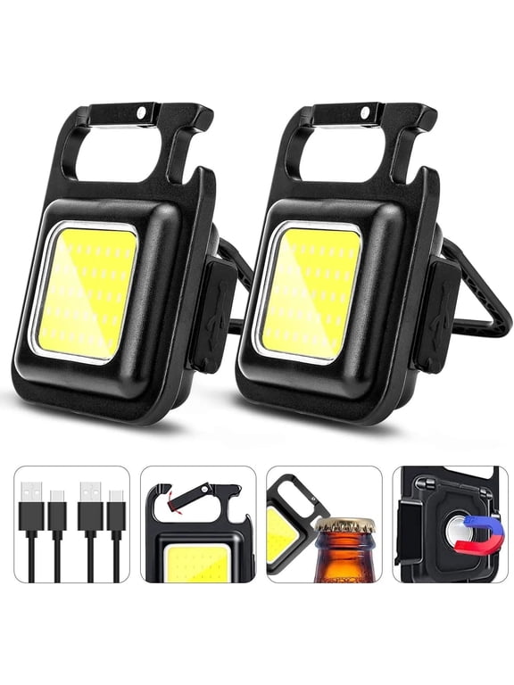 Rechargeable Keychain Flashlight 2Pack, High Lumen Super Bright LED Work Light with Magnet,Clip,Bottle Opener for Dog Walking,Car Repair, Emergency,Camping,EDC
