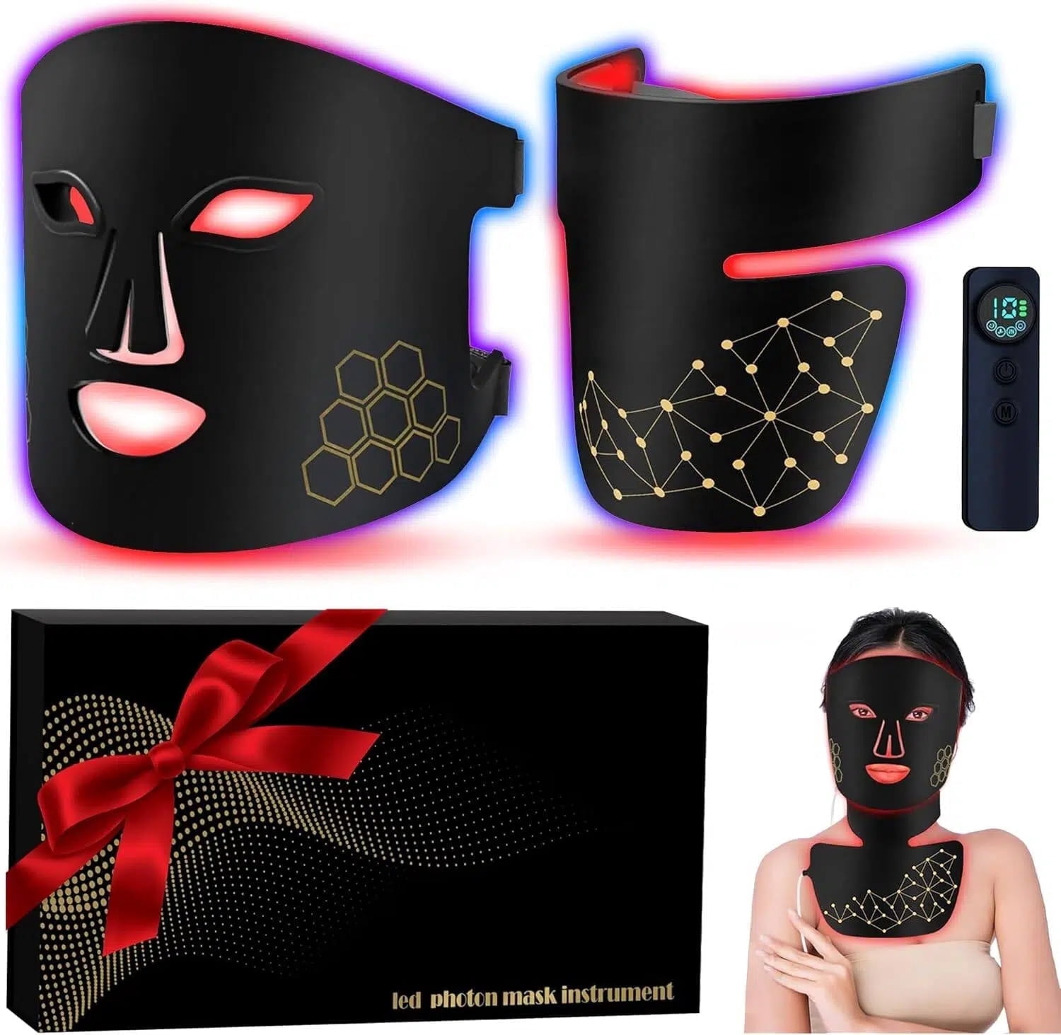 KABB  Red Light Therapy for Face and Neck, Rechargeable Infrared Mask, 850nm Near-Infrared, 4 Modes, Anti-Aging Face and Neck Treatment.