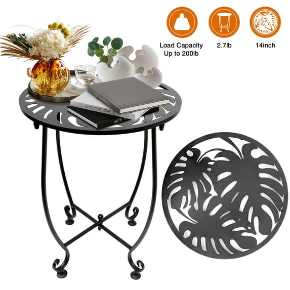 KABB Round Iron End Table, Black (1 Piece)
