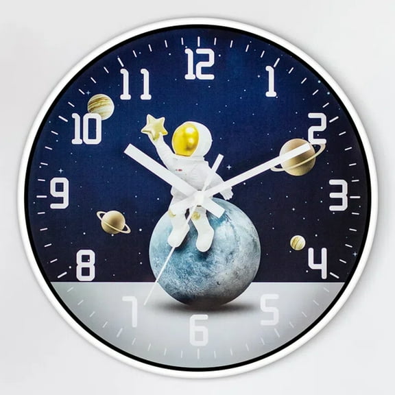 KABB Silent Children'S Wall Clock Cartoon Astronaut Clock Living Room Simple And Fashionable Creative Wall Clock Quartz Clock 12 Inches