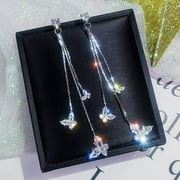 KABOER 1 Pair Shiny Butterfly Artificial Crystal Drop Earring Simple Butterfly Tassel Dangle Earrings For Women Jewelry Gifts