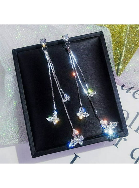 KABOER 1 Pair Shiny Butterfly Artificial Crystal Drop Earring Simple Butterfly Tassel Dangle Earrings For Women Jewelry Gifts
