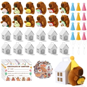 KABOER 103 Pcs Adopt An Animals Party Favor, Capybara Themed Include 12 Pcs 4.72 inch Stuffed Capybara, Adoption Card, Birthday Hats, Paper Boxes and Stickers for Party Supplies Birthday Gifts